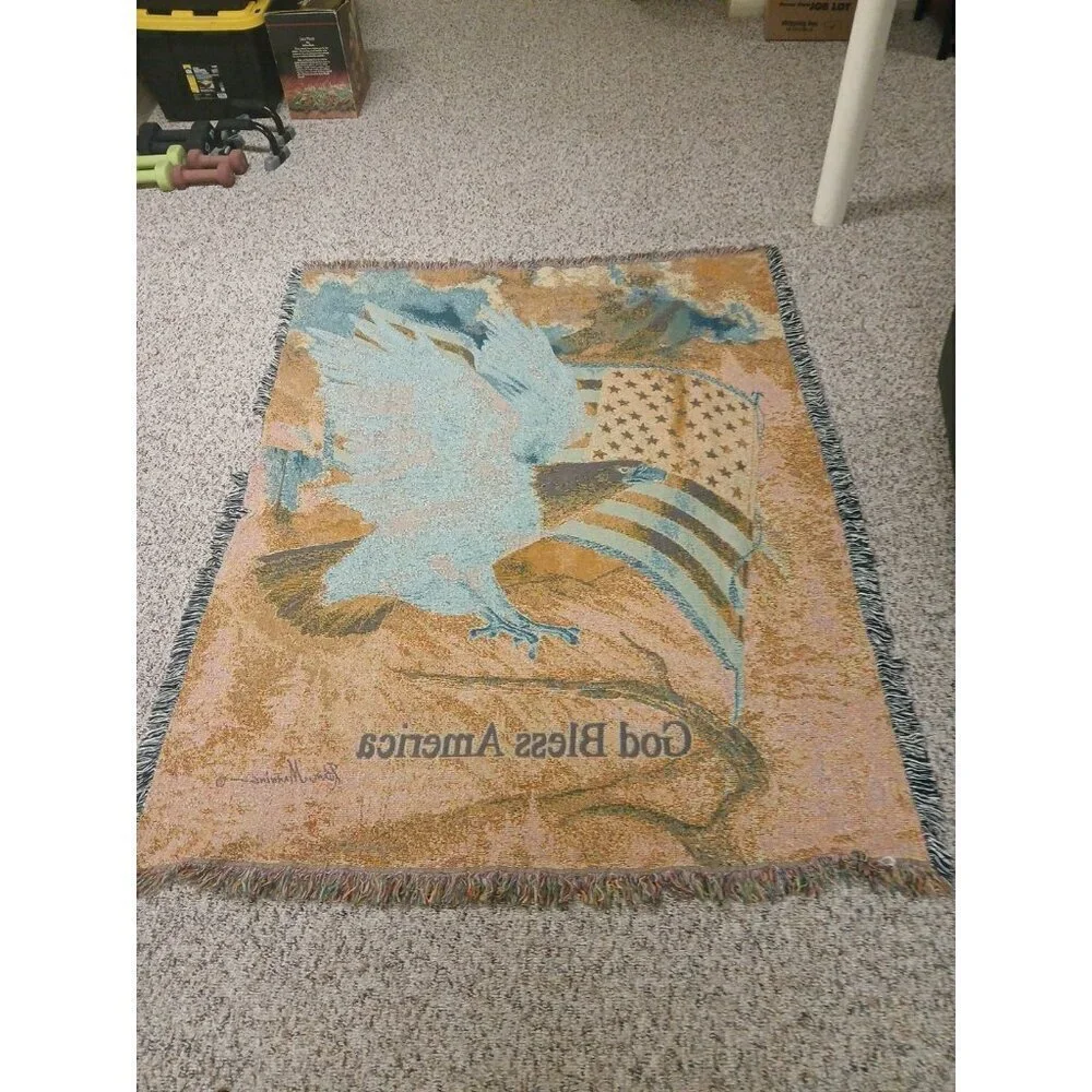 Bald Eagle Blanket Tapestry Ruane Manning Art Throw  American Flag 69”x 54